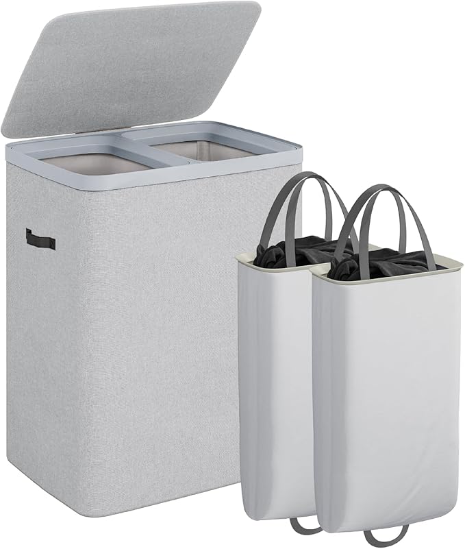CASAMAYA Laundry Basket with Lid, Laundry Hamper 2 Section, 170L collapsible by Unknown