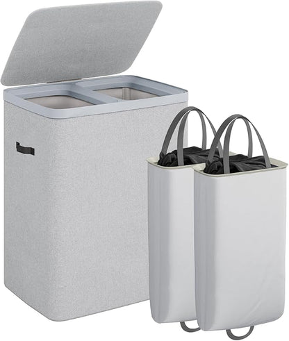 CASAMAYA Laundry Basket with Lid, Laundry Hamper 2 Section, 170L collapsible by Unknown