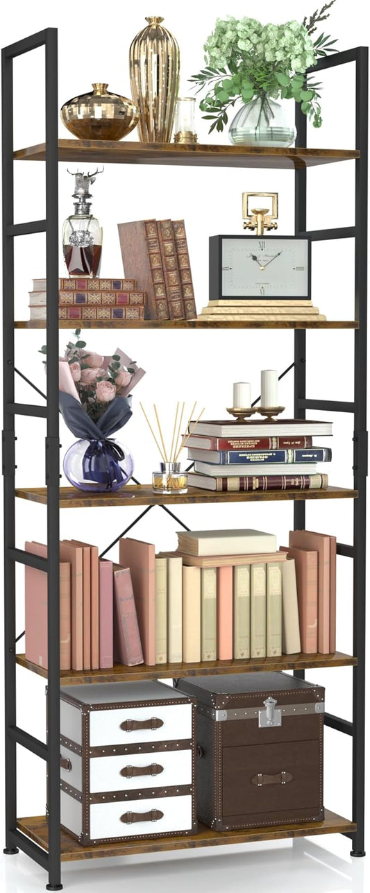 NUMENN 5 Tier Bookshelf, Tall Freestanding Open Storage Bookcase, Vintage | by NUMENN