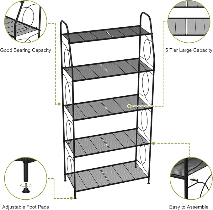 VyGrow 5 Tier Plant Stand Indoor Outdoor, Heavy Duty Plant Shelf, Metal Mesh - Image 6