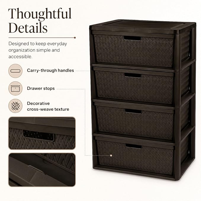 Wide 4-Drawer Plastic Storage Tower, Cross-Weave Floor Cabinet, tool-free - Image 6
