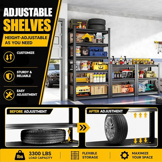 Garage Shelving, 2-in-1 Adjustable Storage Shelves - Image 6