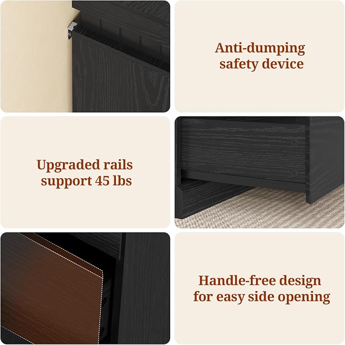 Tall Black 6 Dresser for Bedroom, Sliding Top Storage Space, Modern Wood Drawers - Image 9