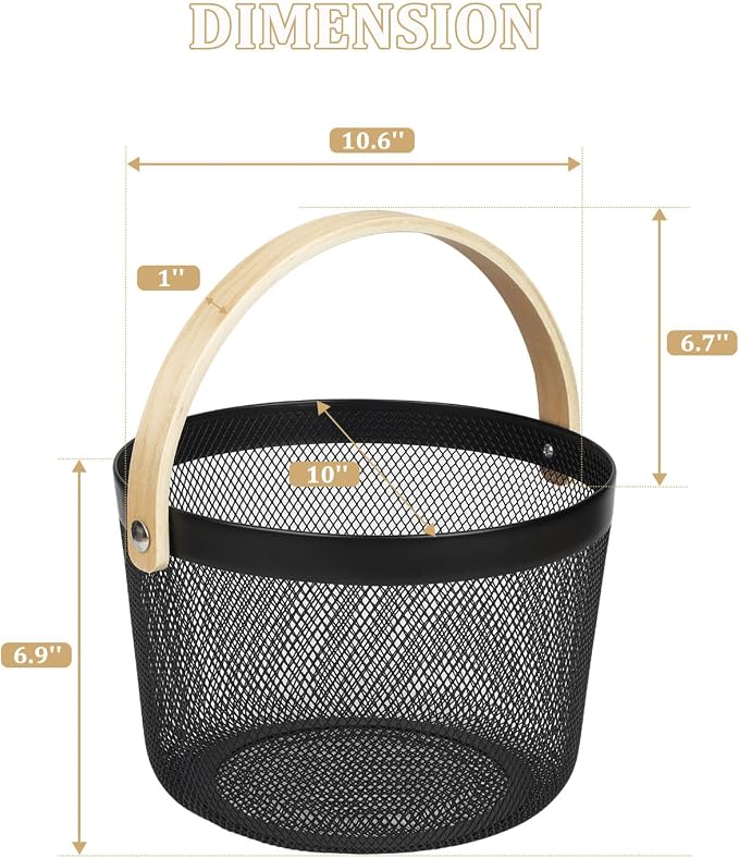 IBWell Bucket-Shape Metal Wire Woven Fruit Storage Bowl Basket - Image 2