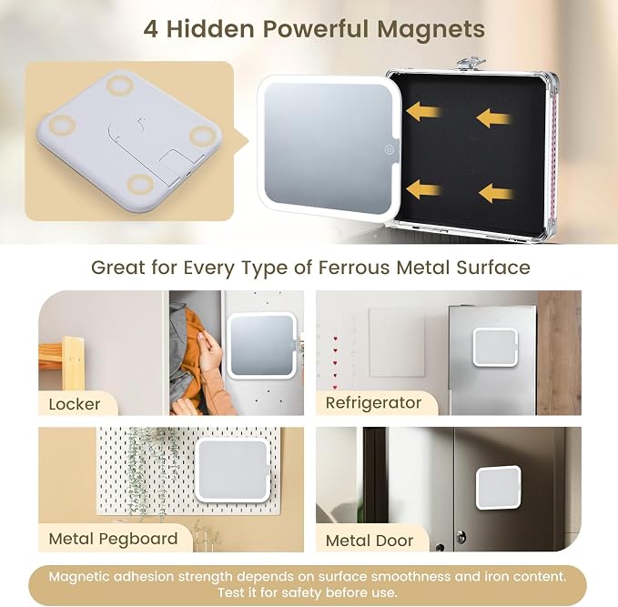 Makeup Case with Magnetic Lighted Mirror Makeup Organizer Box Travel Cosmetic - Image 2