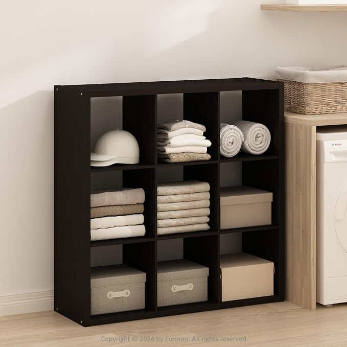 Furinno Simple 9-Cube Storage Organizer, Display Shelf, Dark Oak | Extra Thick - Image 2