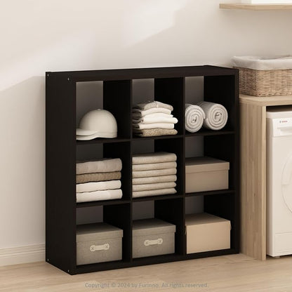 Furinno Simple 9-Cube Storage Organizer, Display Shelf, Dark Oak | Extra Thick - Image 2