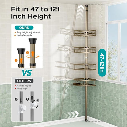 HAMITOR Corner Shower Caddy Tension Pole: Rustproof 4-Tier Bathroom Organizer - Image 7