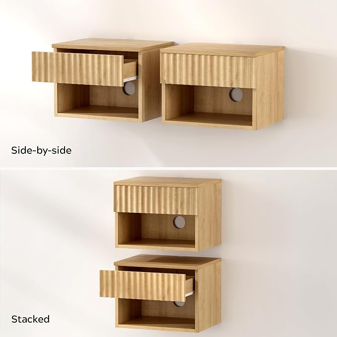 EYYTHUNG Fluted TV Stands Set of 4, Modern Small Floating Nightstand - Image 7