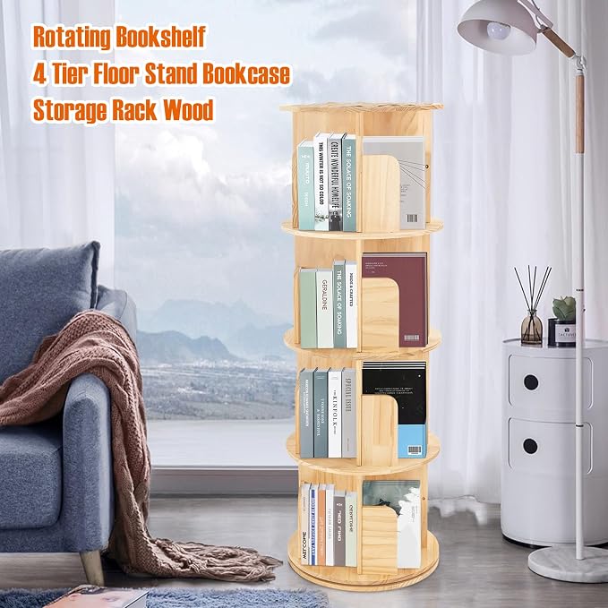 LOYALHEARTDY Rotating Bookshelf 360 Display 4 Tier Floor Standing Bookcase - Image 4