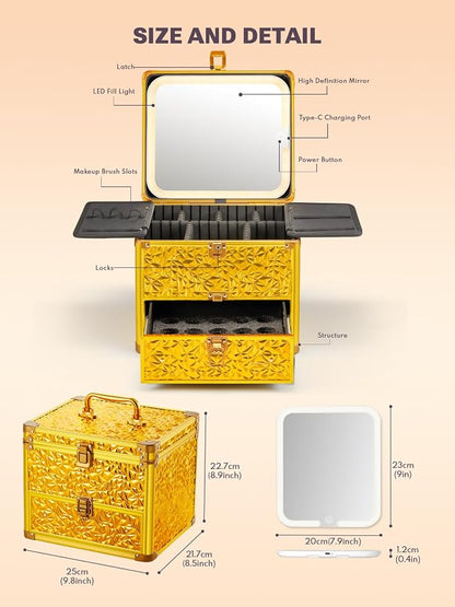 Qislee Makeup Box with Drawer and A Detachable Lighted Mirror, Waterproof - Image 3