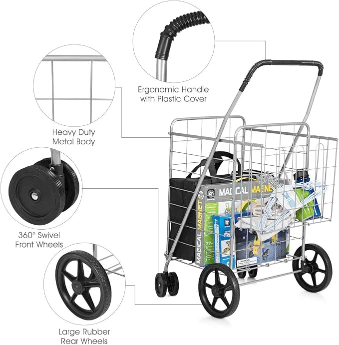 Goplus Jumbo Folding Shopping Cart - Image 4