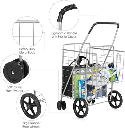 Goplus Jumbo Folding Shopping Cart - Image 4