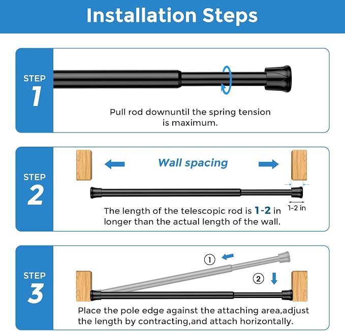 AIZESI Spring Tension Curtain Rods Short Tension Rod - Image 5