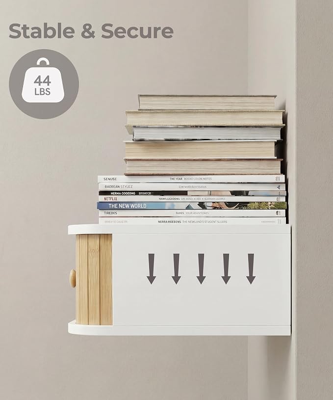 SUMGAR Floating Nightstand White Bedside Table Wall Mounted - Image 8