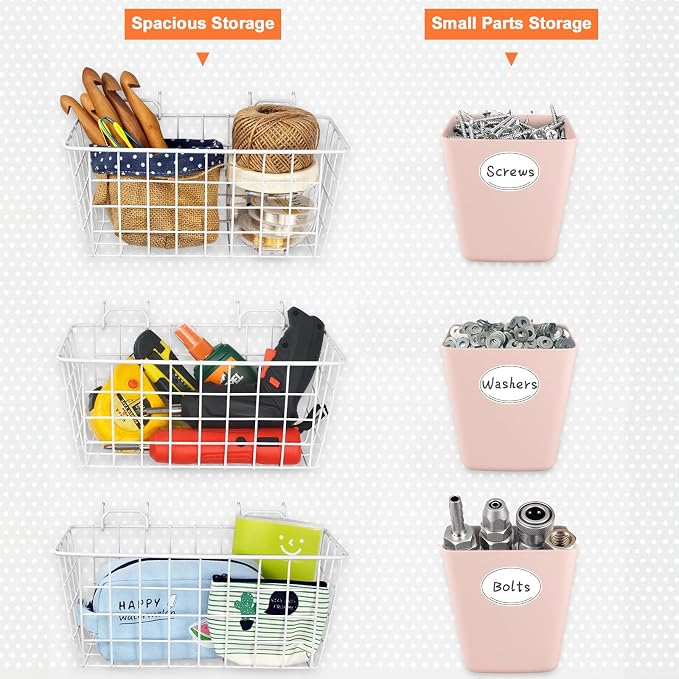 Pegboard Basket Organizers, Peg Board Large Baskets Hooks Bins Cups Tool - Image 2