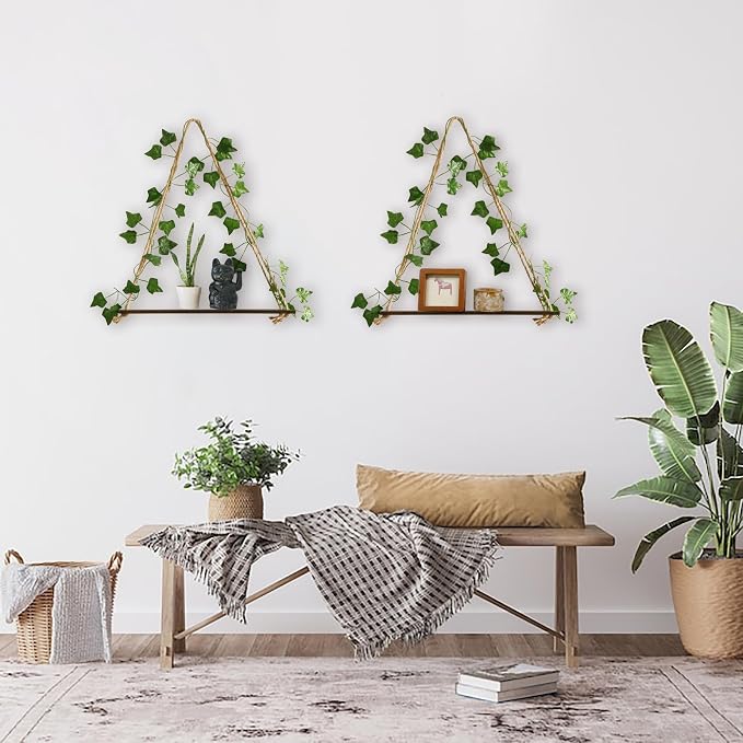 Artilady 2 Pack Artificial Ivy Wall Hanging Shelves Boho Floating Shelves Wall - Image 5