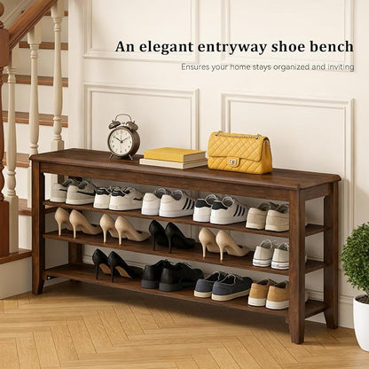 Taitiy Shoe Rack Bench with Rubberwood Flat Top and 3 Adjustable Shelves – - Image 3