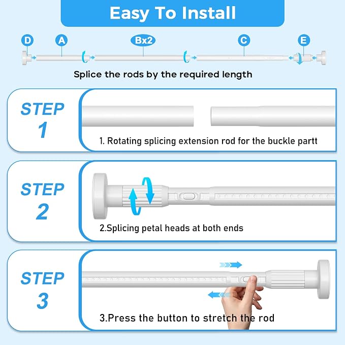 AIZESI 41-165 Inch Heavy Duty Tension Curtain Rod - Image 8