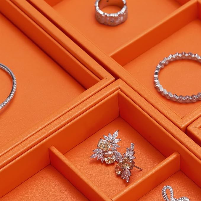 Oirlv Luxury Leather Jewelry Tray Orange Stackable Jewelry Drawer Organizer - Image 7