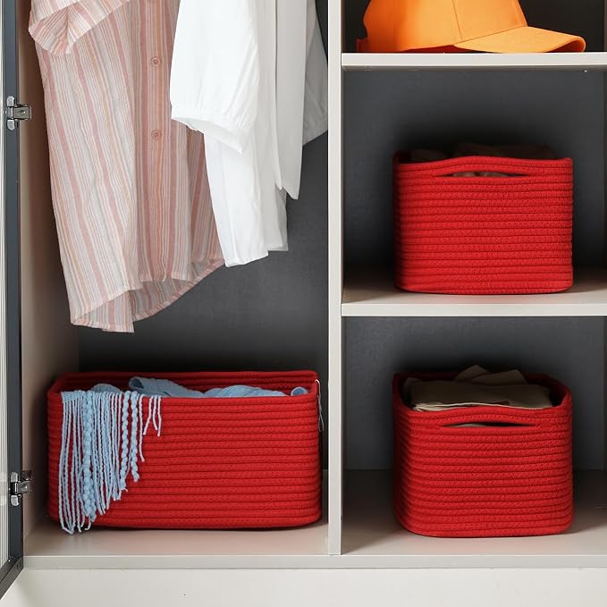 3-Pack Small Storage Baskets for Organizing | Woven Shelf Toy Basket | Rope - Image 4