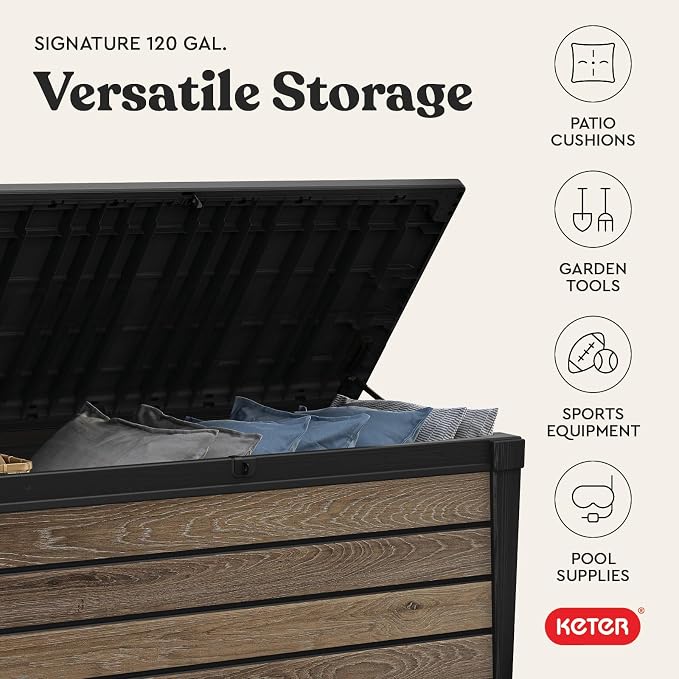 Keter Signature Collection 120 Gallon Resin Deck Box Organization and Storage - Image 6