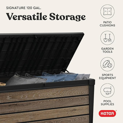 Keter Signature Collection 120 Gallon Resin Deck Box Organization and Storage - Image 6