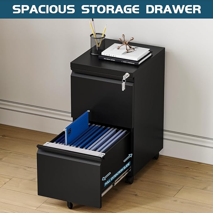 MIIIKO 2 Drawer File Cabinet on Wheels, Home Office Mobile Under Desk - Image 5