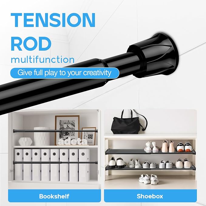Tension Curtain Rod 16-28'' 6 Pcs Black Adjustable Spring Rods | 5/8 Inch - Image 6