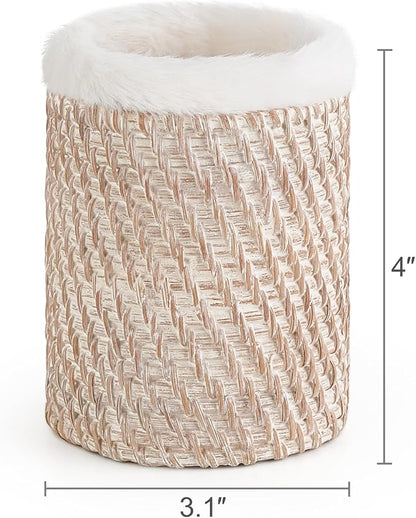 Mkono Glasses Holder for Nightstand Rattan Plush Lined Protective Glass Stand - Image 7