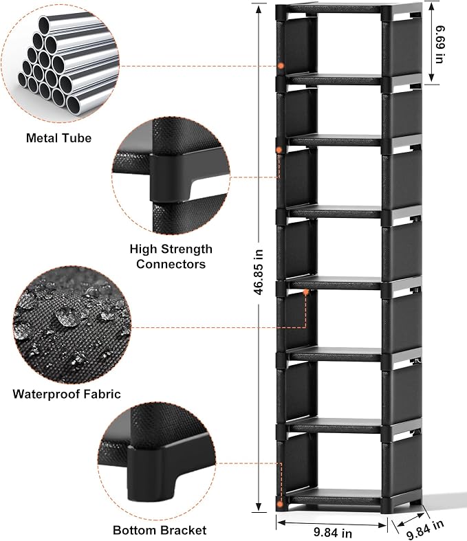 8-Tier Shoe Rack Organizer, Vertical Narrow Space Saving Storage Metal Free - Image 3