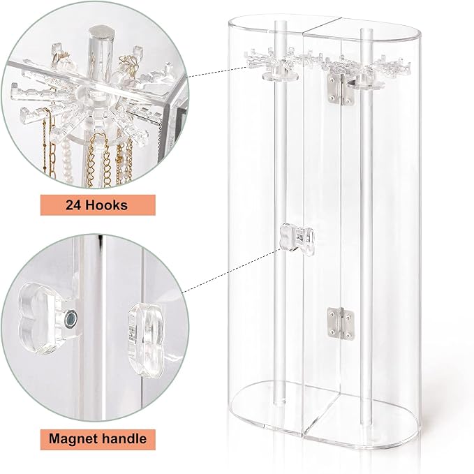 Acrylic Necklace Holder, Dustproof Rotation Jewelry Storage Holder Stand - Image 4