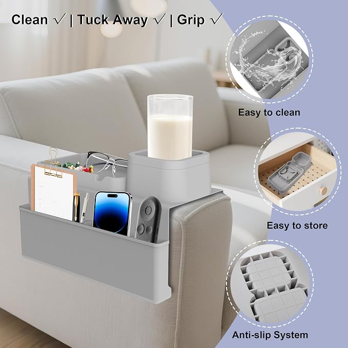 KindGa Couch Cup Holder Tray，Super Large Silicone Sofa Armrest Tray - Image 5