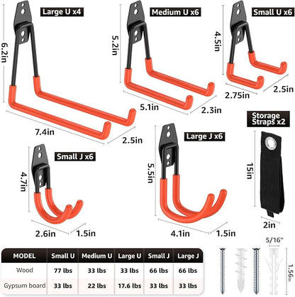 30 Pack Utility Steel Heavy Duty Wall Mount Garage Hooks, - Image 2