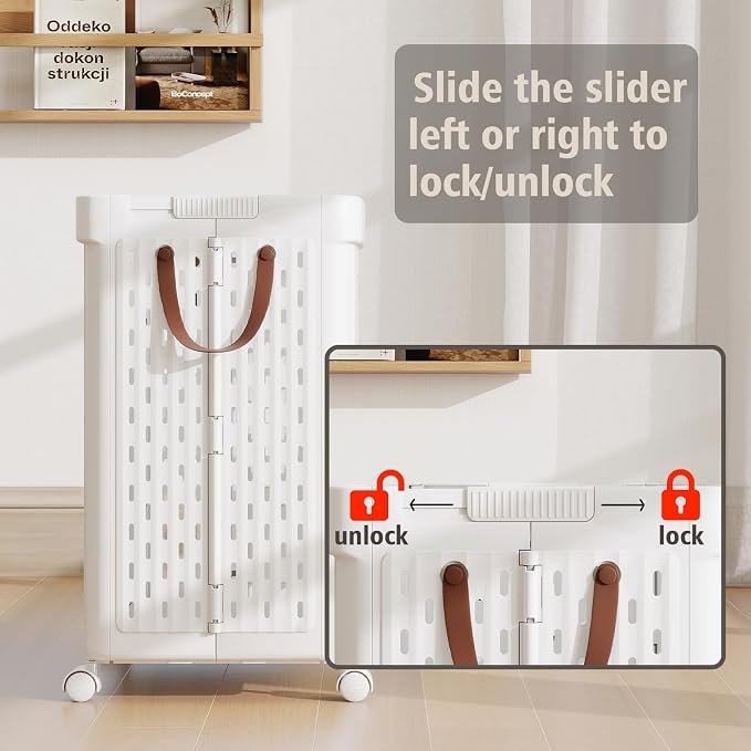 UAK Laundry Basket with Wheels, Collapsible Plastic Laundry Hamper with Handle - Image 3