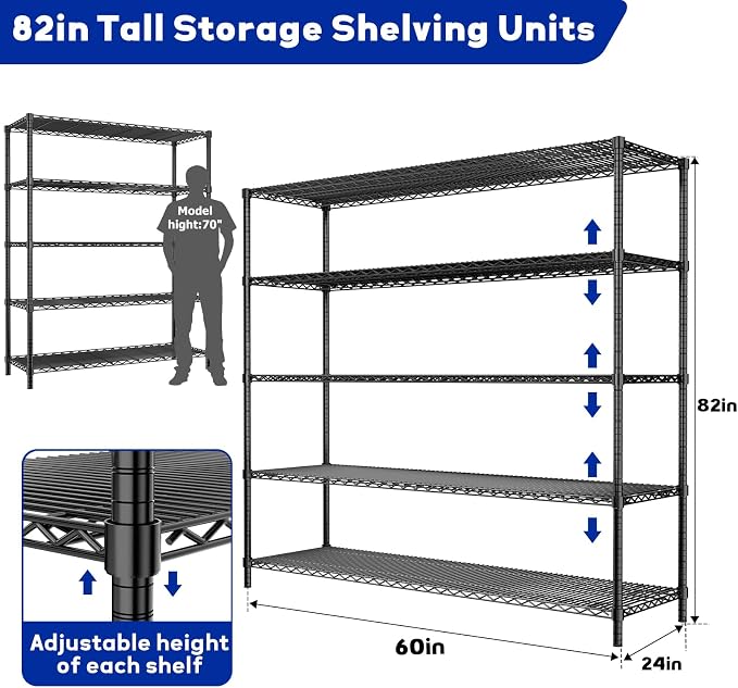 Storage Shelves, 5-Tier Adjustable Metal Industrial Utility Shelf Rack - Image 3