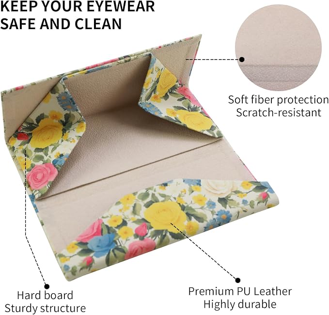 Foldable Glasses Case, Magnetic PU Leahter Sunglasses Case, Cute Hard Shell - Image 4