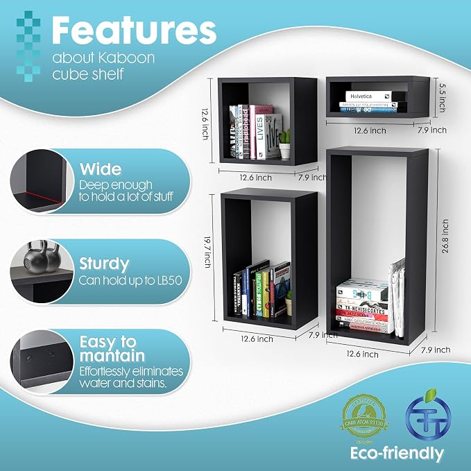 Wall Mount Shelf Set of 4, Floating Cube Shelves - Image 3