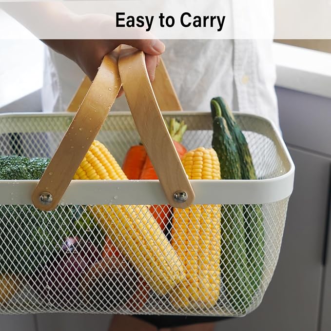 Metal Mesh Steel Harvest Basket, Rectangle Wire Garden Basket - Image 4