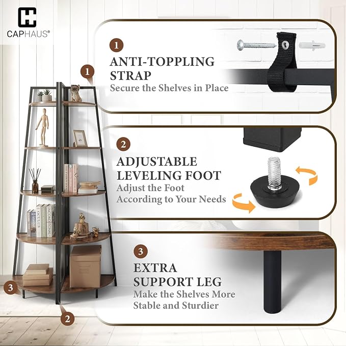 CAPHAUS 4-Tier Corner Shelf Stand, Tall Display Shelves, Ladder Corner Wood - Image 5