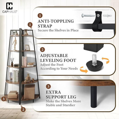 CAPHAUS 4-Tier Corner Shelf Stand, Tall Display Shelves, Ladder Corner Wood - Image 5