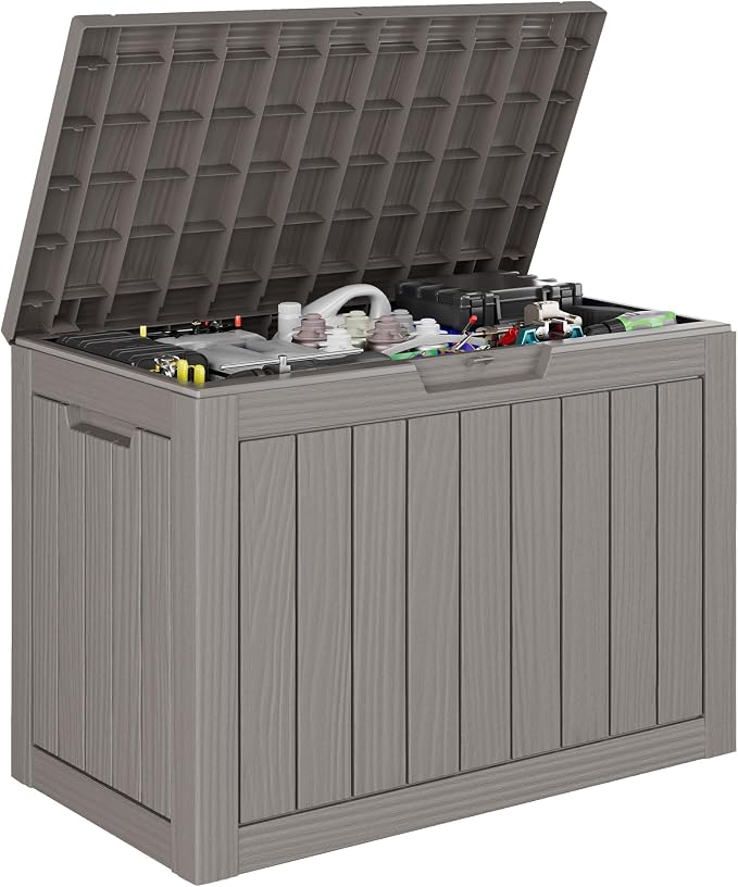 KAMABOKO 50 Gallon Outdoor Storage Box, All-Weather Resin Deck Box Outdoor by KAMABOKO