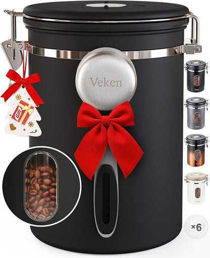Veken Coffee Canister with Window, Airtight Stainless Steel Pantry Container by Veken