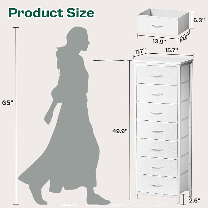 Huuger Tall Dresser for Bedroom, 7 Drawer Dresser & Chests of Drawers, Fabric - Image 2