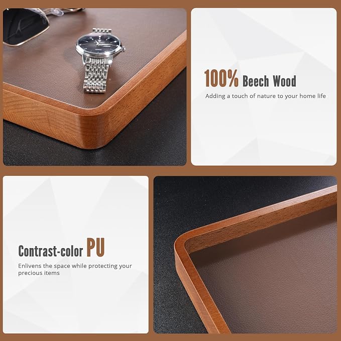 ProCase Wood Valet Tray for Men, Key Tray, Desk & Nightstand -DarkBrown | Wood - Image 3