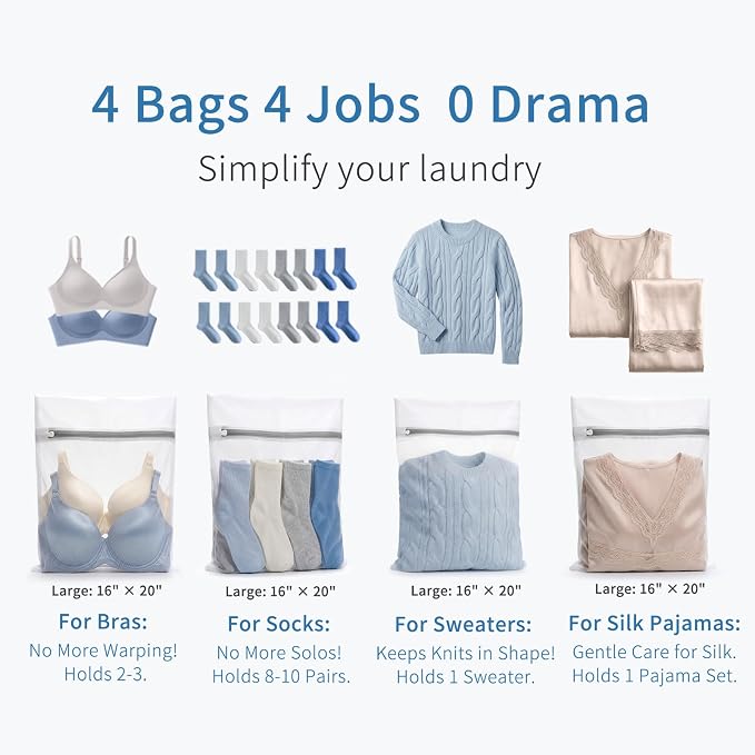 Muchfun 4Pcs Durable Fine Mesh Laundry Bags - Image 2