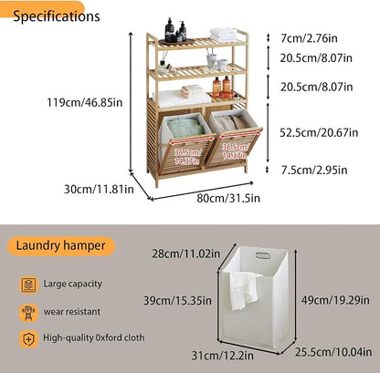 Double Tilt Out Laundry Hamper, Bamboo Hamper - Image 2
