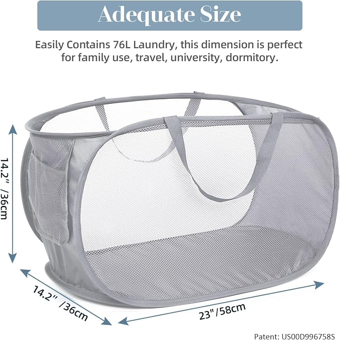 Durable Collapsible Laundry Baskets, Mesh Pop Up Laundry Hamper - Image 3