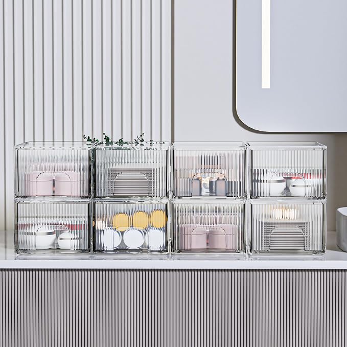 ZJIAI 8 Pack Clear Stackable Storage Drawer, Acrylic Drawer, Cosmetic Organizer - Image 4