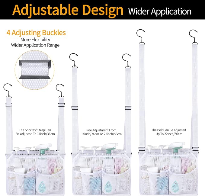 4 Storage Pockets Adjustable Hanging Mesh Bathroom Bag, Shower Caddy College - Image 2